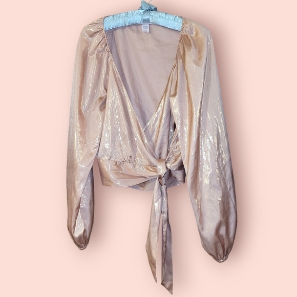 Victoria's Secret metallic rose gold wrap front long sleeve blouse top - Picture 5 of 7